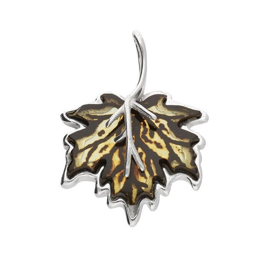 Elegant Amber Maple Leaf Pendant With Chain Solid Sterling Silver 925