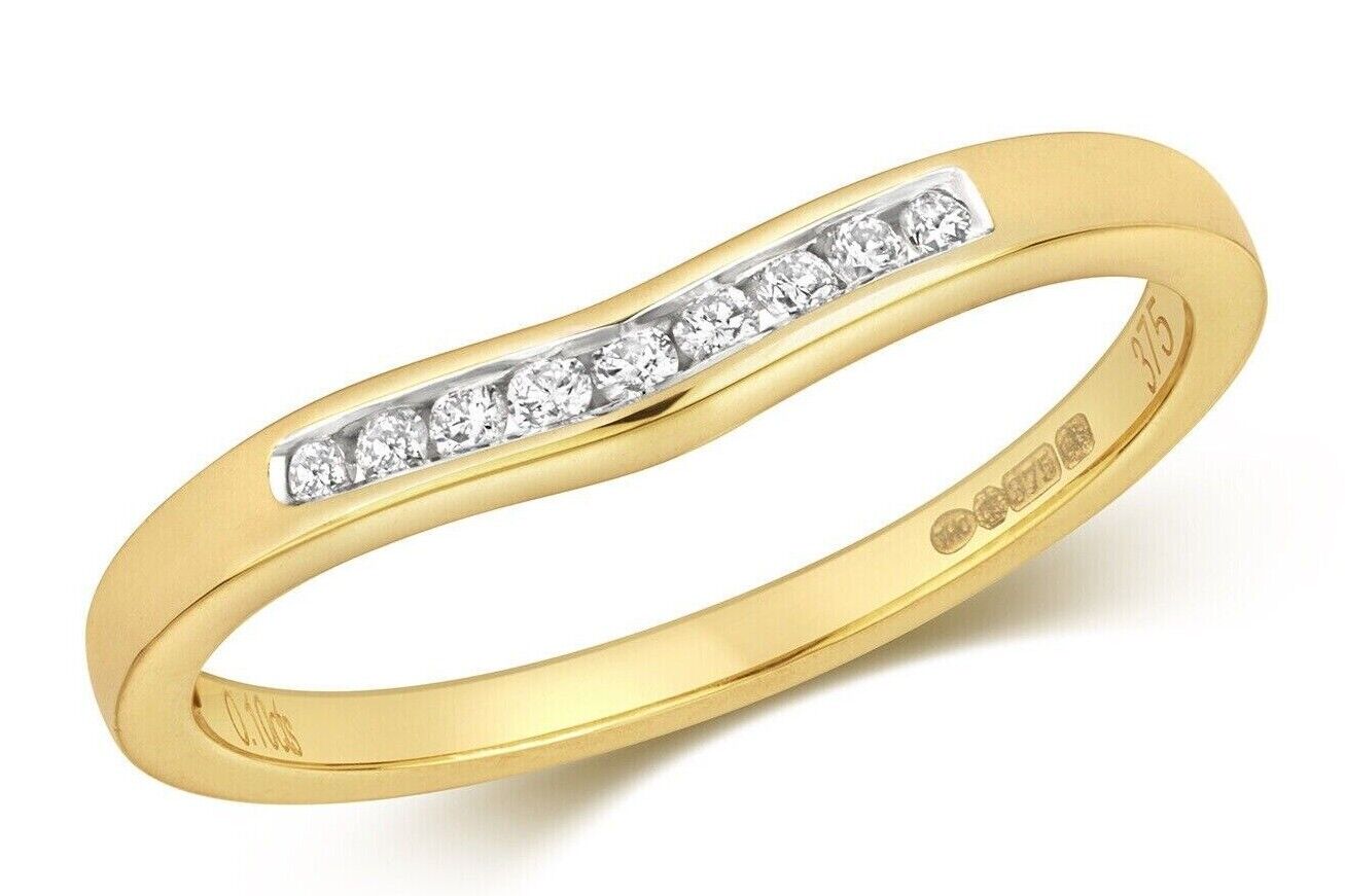 Real Diamond Soft Wishbone Ring Solid Yellow Gold Channel Set Eternity Band