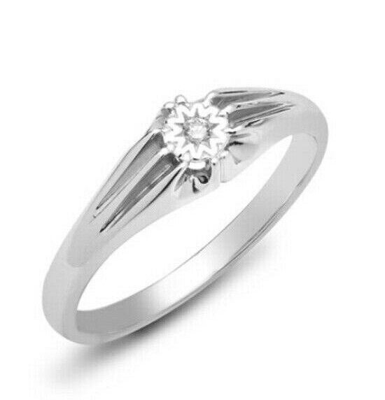 9ct White Gold Gents Natural Diamond Ring Solitaire Gypsy Setting Hallmarked