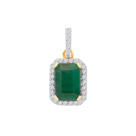 18ct Yellow Gold Emerald and Diamond Pendant Made in London