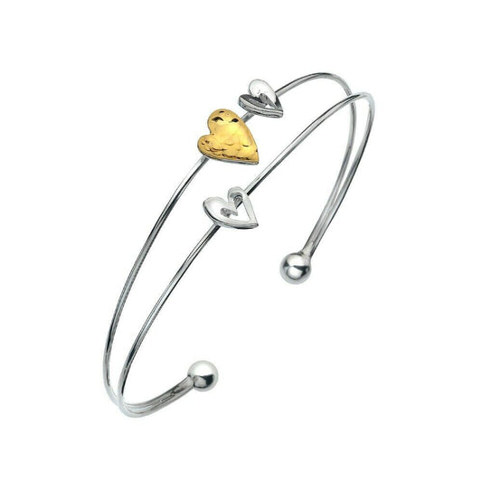 Silver Heart Torque Bangle Solid Sterling Silver Yellow Gold Hallmarked Boxed