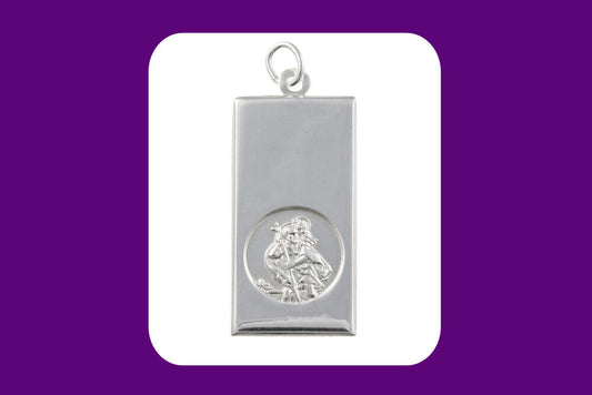 St. Christopher Ingot Pendant Sterling Silver 925 Hallmark 14 - 24" Length Chain