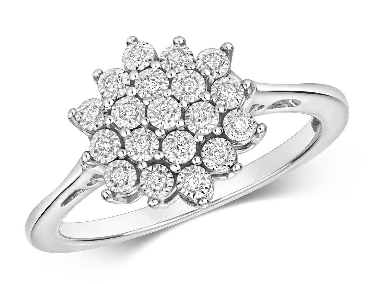 9ct White Gold Diamond Cluster Ring Engagement Size J K L M N O P Q