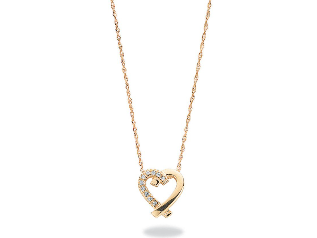 9ct Yellow Gold 0.05ct Diamond Heart Pendant with 18in/45cm Chain Made in London