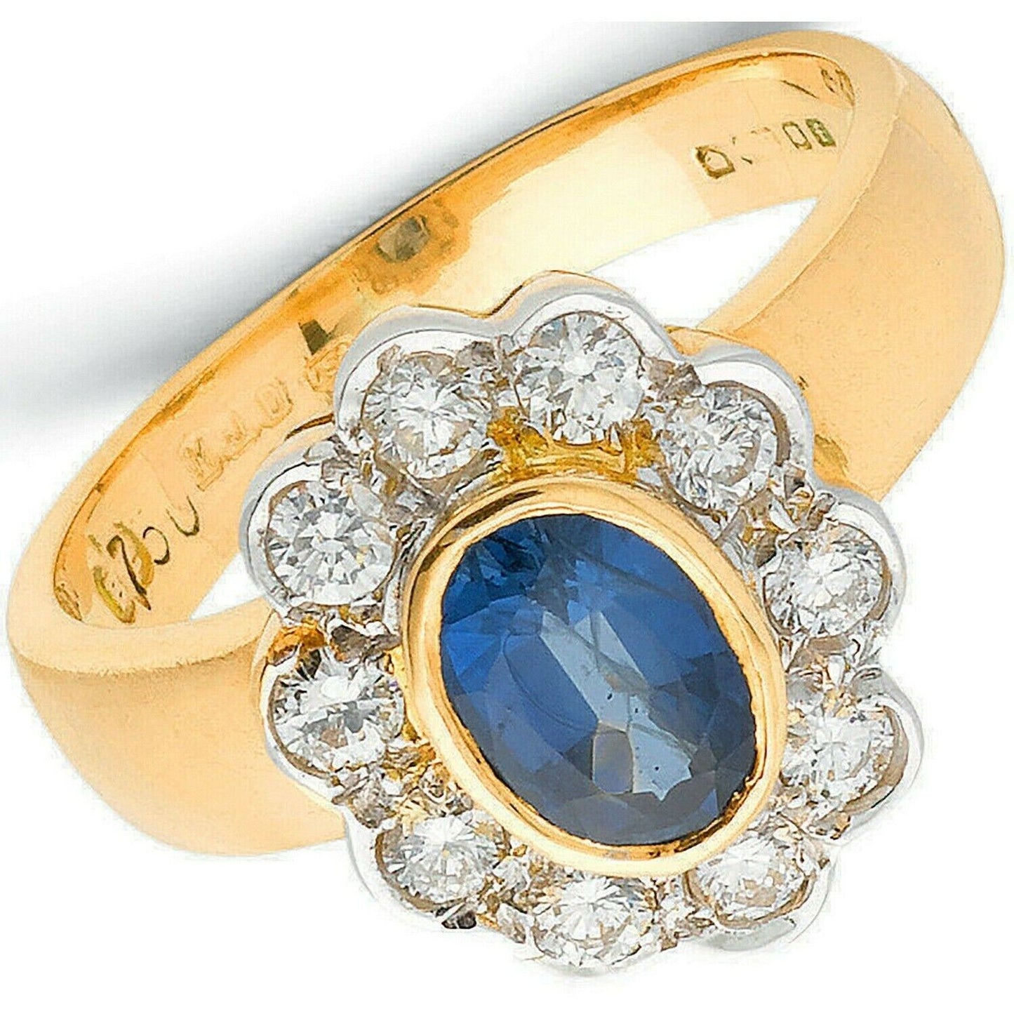 Real Sapphire and Diamond Cluster Ring 18ct Yellow Gold Oval Statement Cocktail
