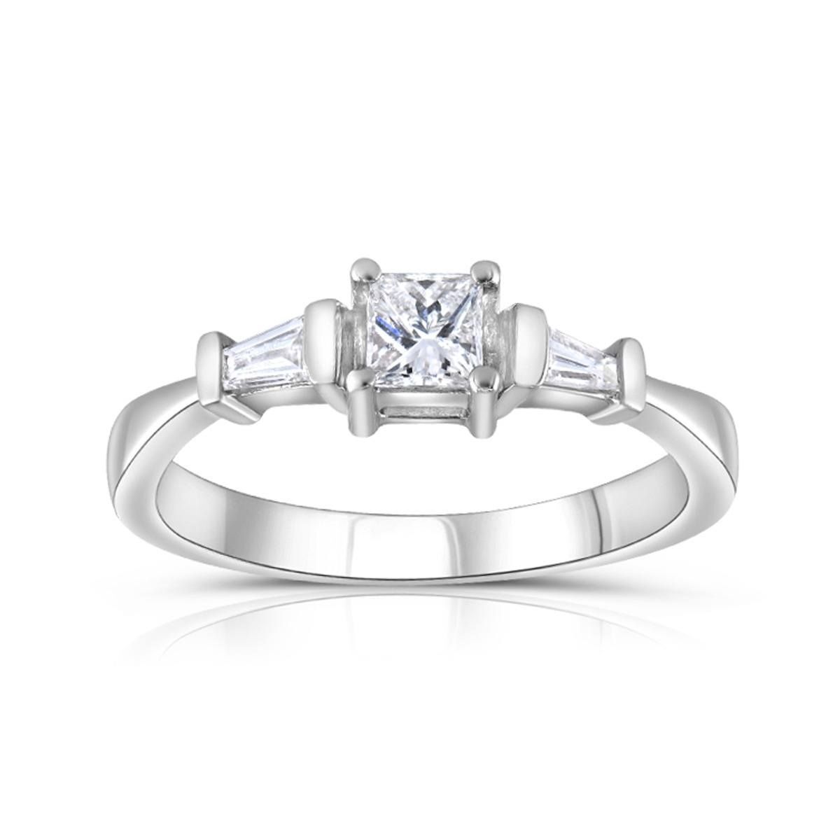 9ct White Gold 0.33ct Princess & Baguette Cut Diamond Engagement Ring