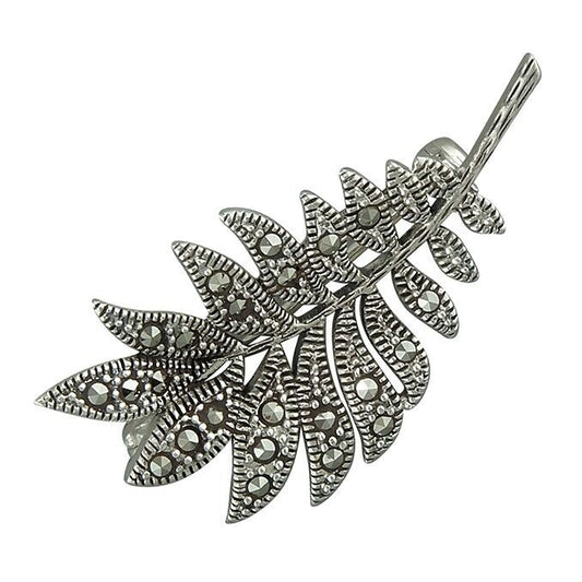 Vintage Style Leaf Leaves Brooch Set with Marcasite Solid 925 Sterling Silver
