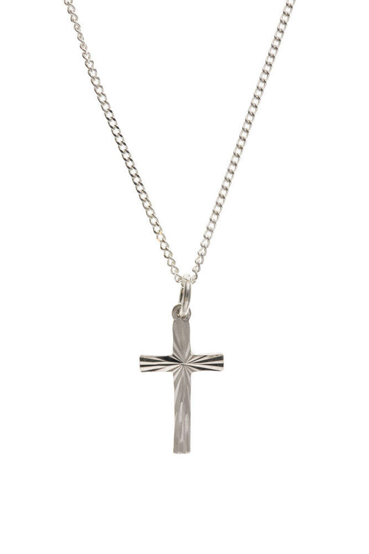 Sterling Silver Small Diamond Cut Cross Pendant 925 Hallmark 16 x 9mm