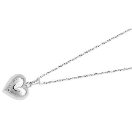 Puffed Heart Necklace Sterling Silver Rhodium Plated 18" Length 925 hallmark