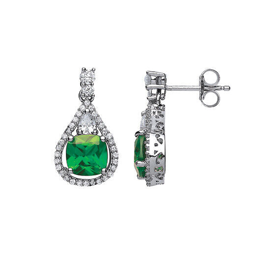 Opulent Emerald Drop Earrings Solid Sterling Silver Rhodium Plated 925 Hallmark