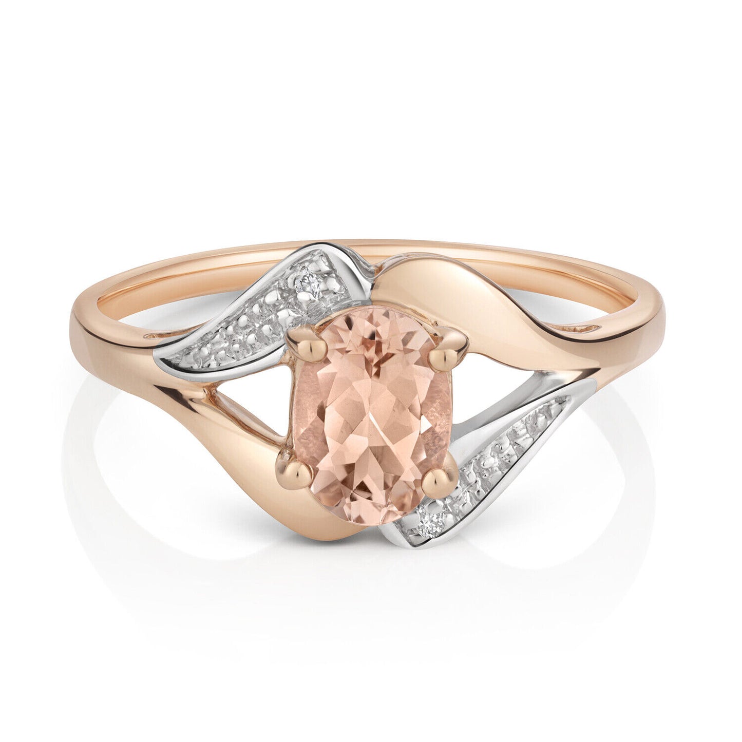 Real Morganite and Diamond Ring 9ct Rose Gold Solitaire Split Shank Size J - Q