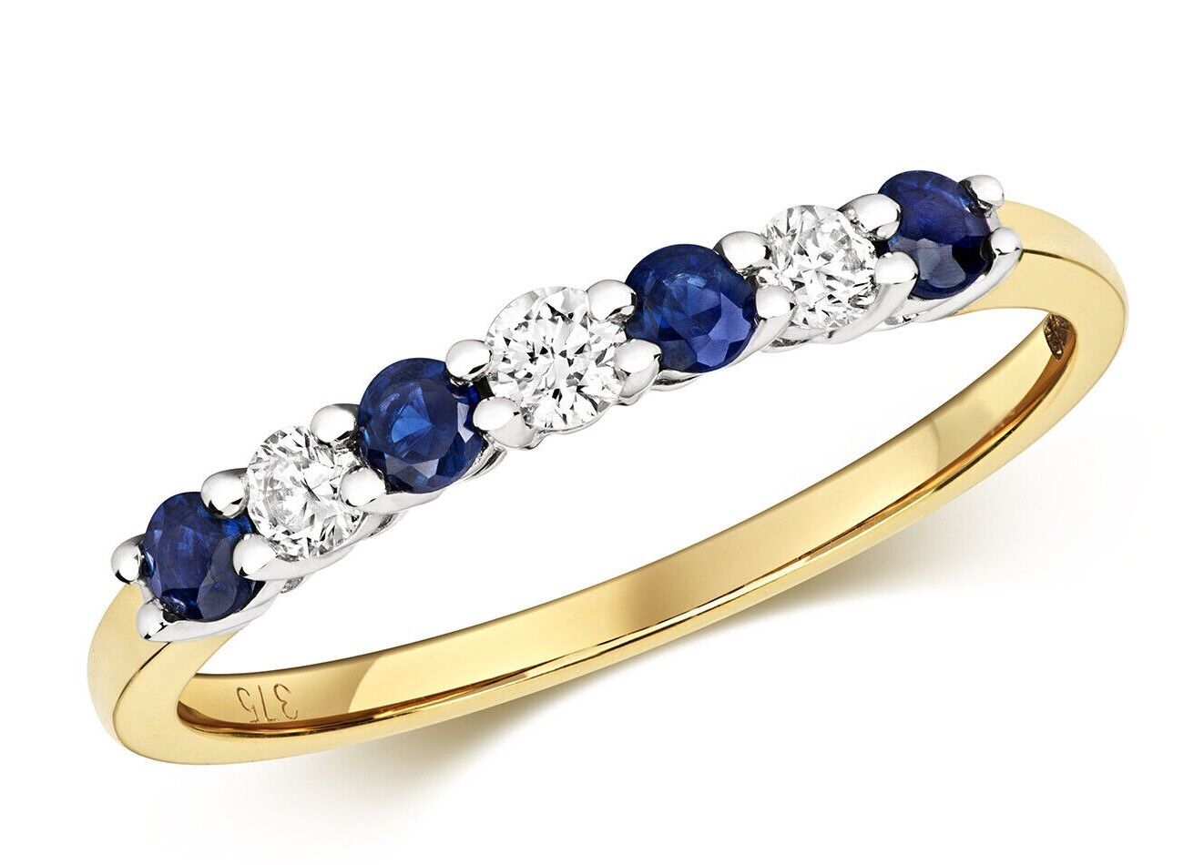 9ct Yellow Gold Sapphire and Diamond Eternity Ring 2mm Band Size J K L M N O P Q