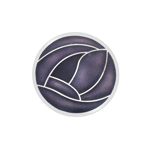 Purple Mackintosh Rose Brooch Round Silver Plated Brand New Gift Packaging