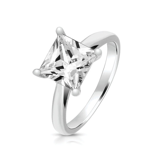 Sterling Silver 4 Claw 8mm Princess Cut Solitaire Ring 925 Hallmark Rhodium