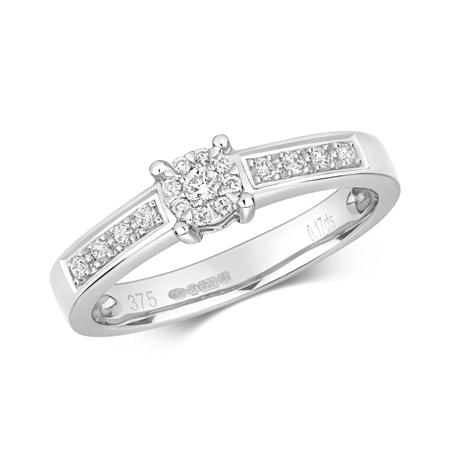 Real Diamond Ring 9ct White Gold Brilliant Set Diamonds Engagement Size J - Q
