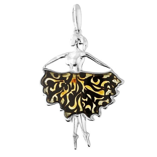 Multi Amber Ballerina Pendant and Chain Solid Sterling Silver 925