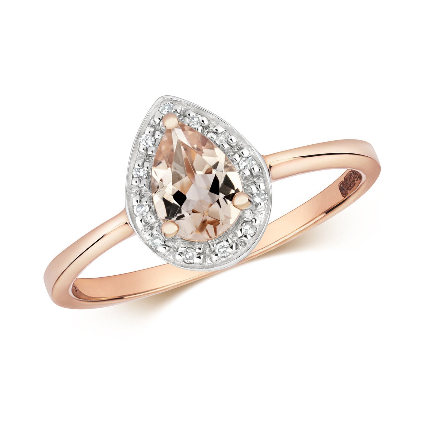 Real Morganite Pear and Diamond Ring Solid Rose Gold Cluster Size J-Q