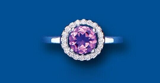 Real Amethyst Halo Ring Solid Sterling Silver 925