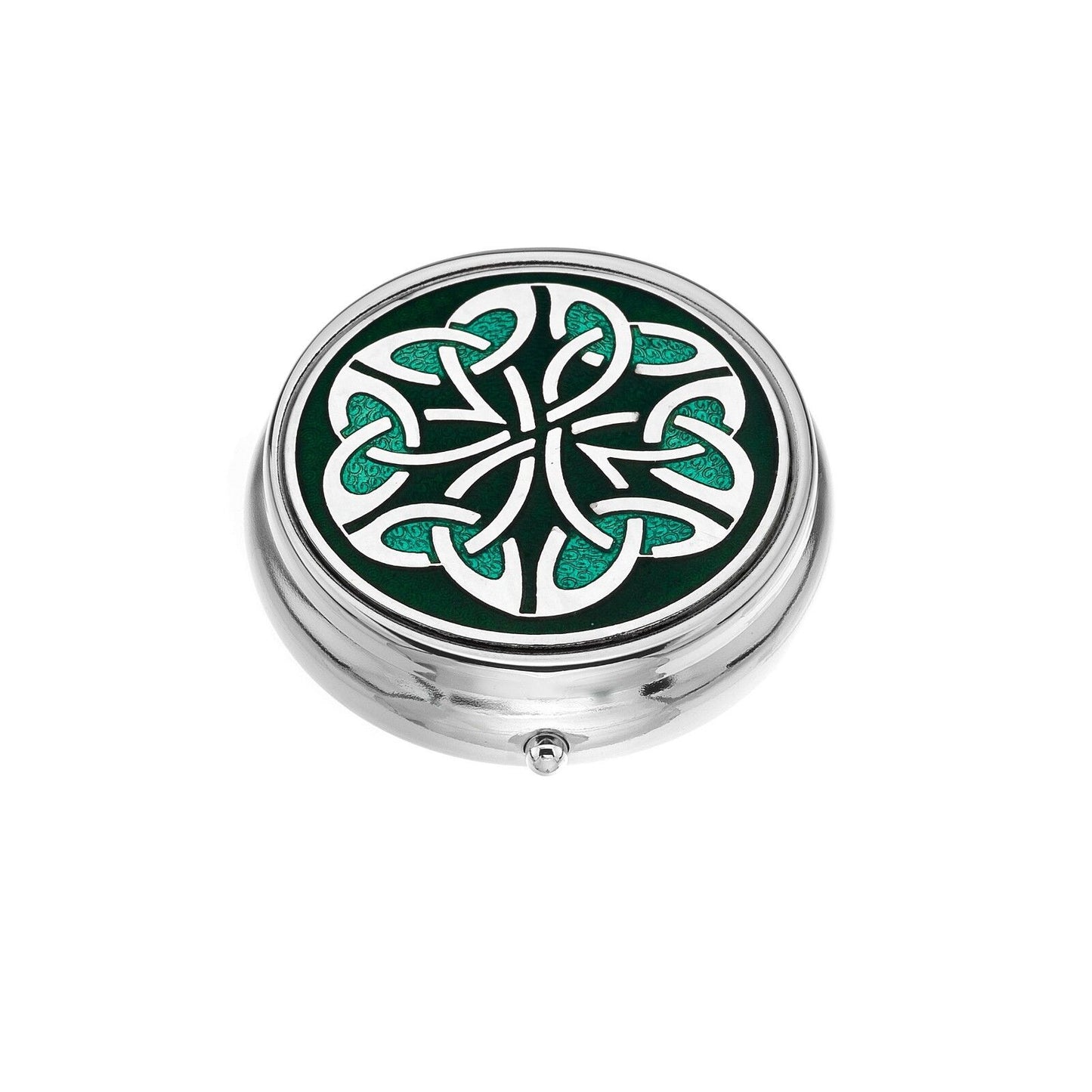 Large Pill Box Silver Plated Celtic Trinity Kells Green Brand New & Boxed