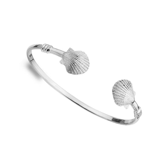 Scallop Shell Torque Bangle Solid Sterling Silver Torc Hallmarked Boxed