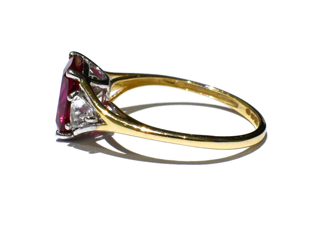 Yellow Gold Ruby Ring Solitaire Cushion White Sapphire Trillion Hallmarked
