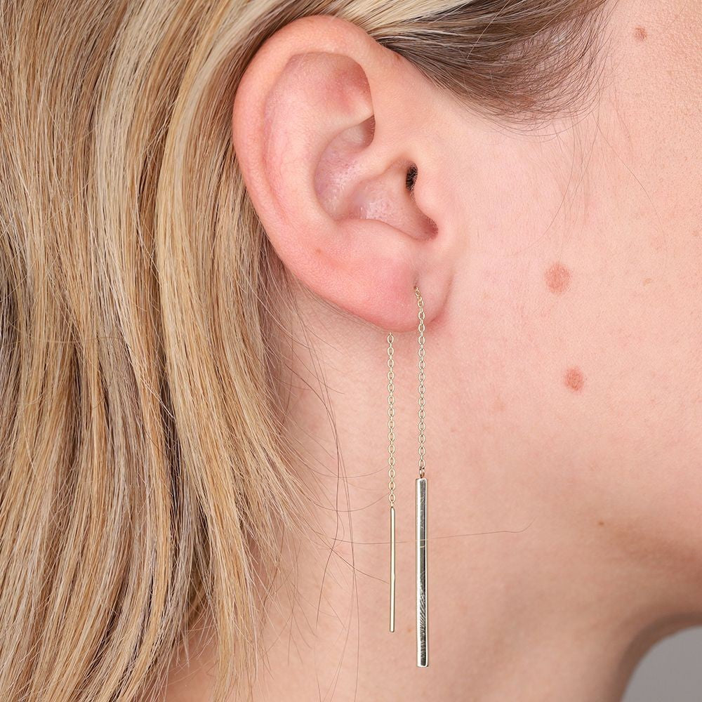 Yellow Gold Chain Threader Earrings 9ct Pull Through 119mm Length Hallmarked
