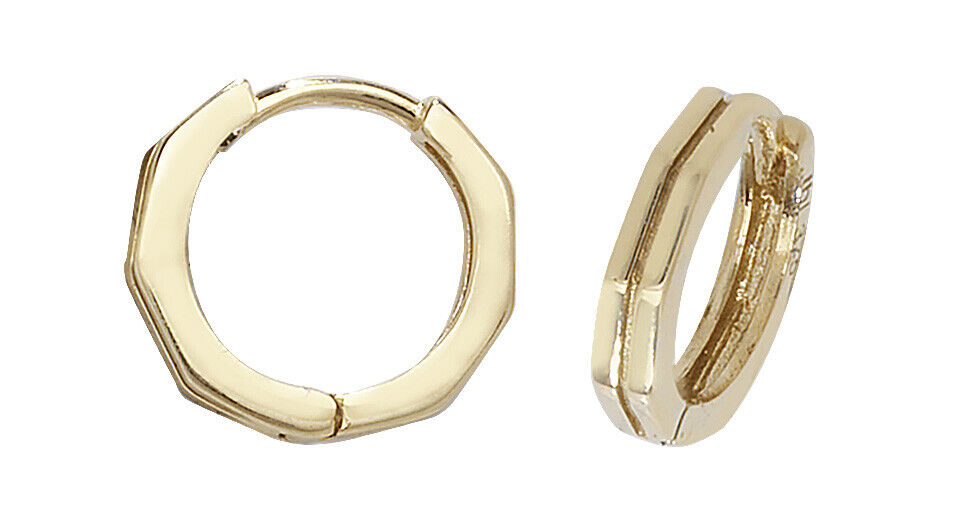 9ct Yellow Gold Huggie Hinged Hoop Small Earrings 10mm British made Hallmarked