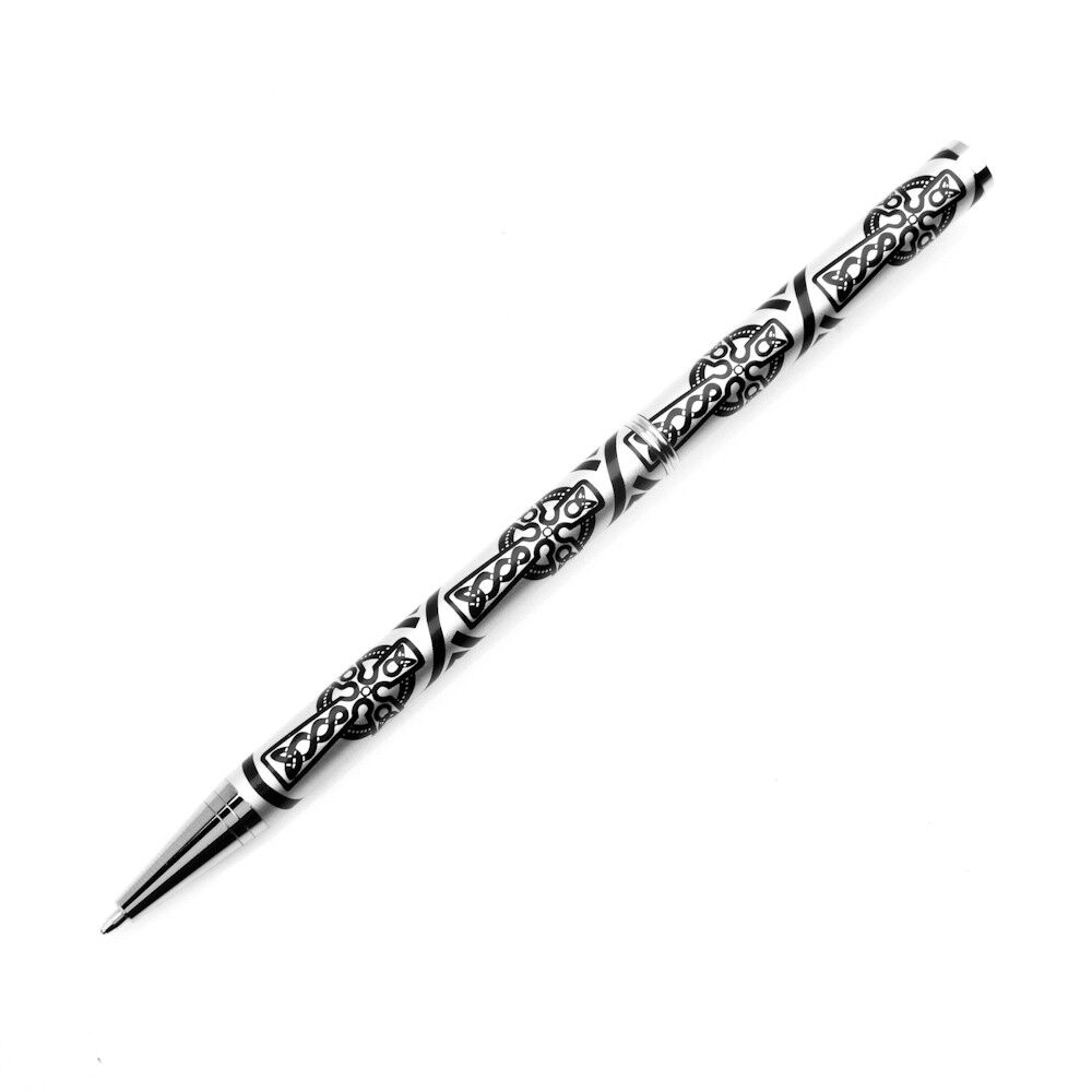 Ballpoint Pen Silver Plated Celtic Crosses Black Ink Brand New Boxed