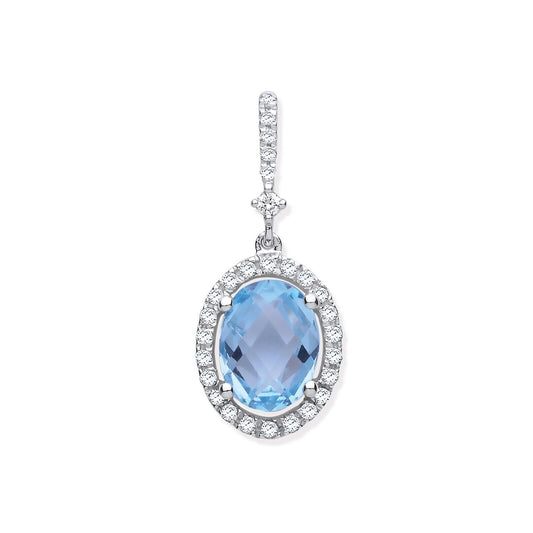 9ct White Gold 1.77ct Oval Blue Topaz & 0.17ct Diamond Pendant