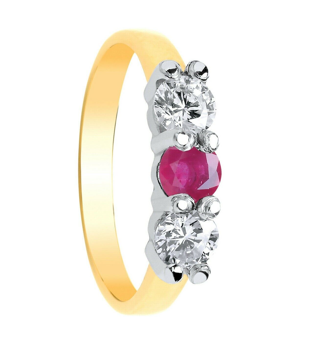 Real Ruby Trilogy Ring 9ct Yellow Gold Three Stone Fully Hallmarked