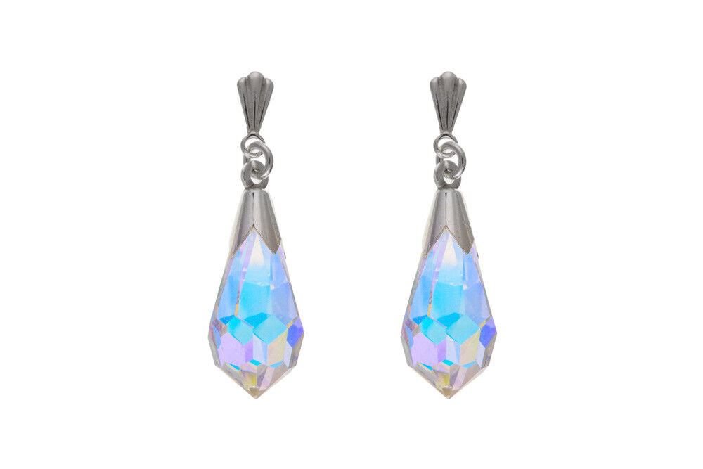 Crystal Drop Earrings Sterling Silver 925 Hallmark Drops British Made