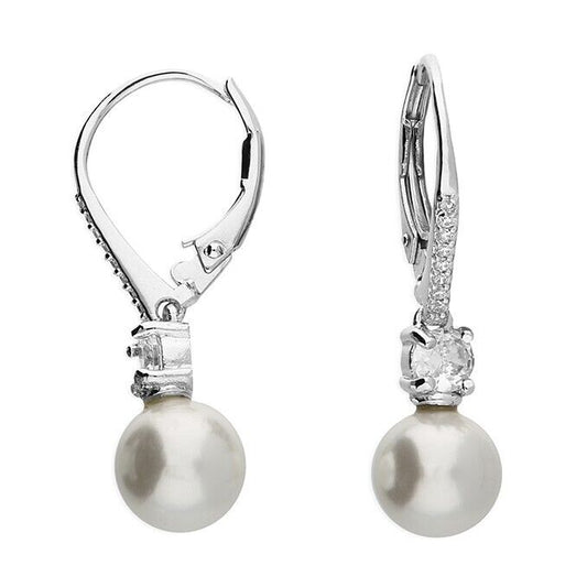 Classic Shell Pearl Drop Earrings Solid Sterling Silver 925 Leverback