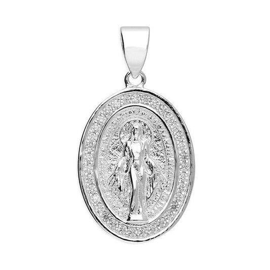 Miraculous Medal Madonna Virgin Mary Pendant Necklace 925 Sterling Silver