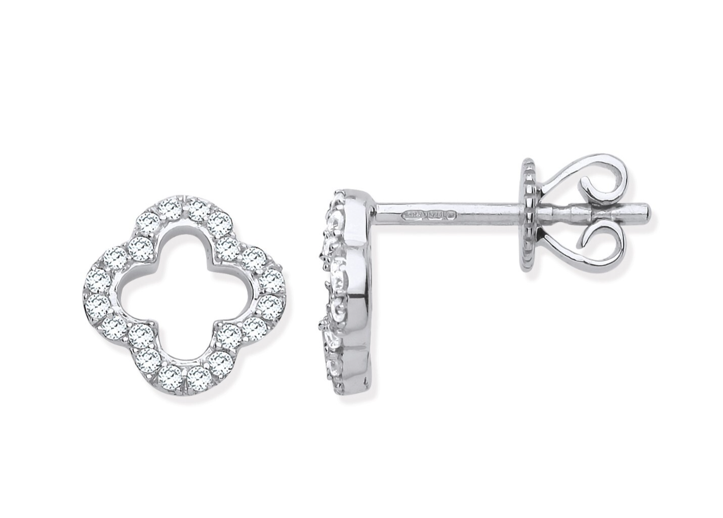 9ct White Gold 0.19ctw Four-Leaf clover Diamond Studs Hallmarked - 8mm