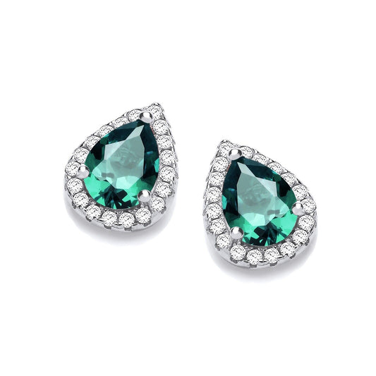 Emerald Teardrop Stud Earrings Solid Sterling Silver 925 Luxurious Packaging