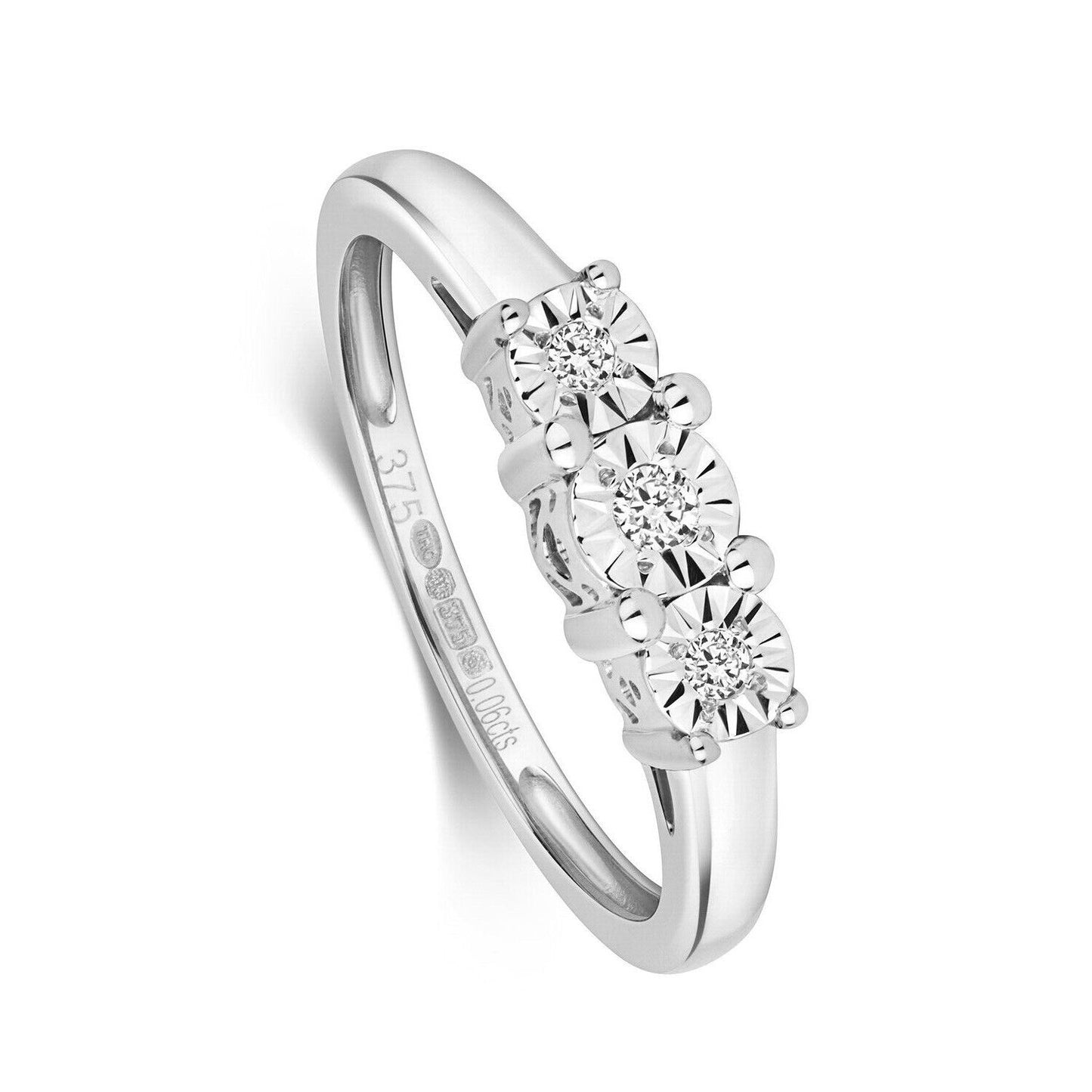 Real Diamond Trilogy Ring Solid White Gold Three Stone Engagement