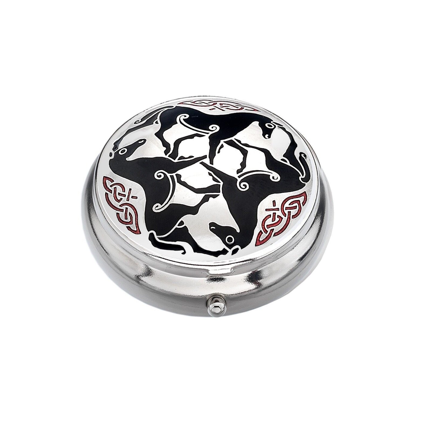 Pillbox Silver Plated Celtic Horse Horses Black Brand New and Boxed