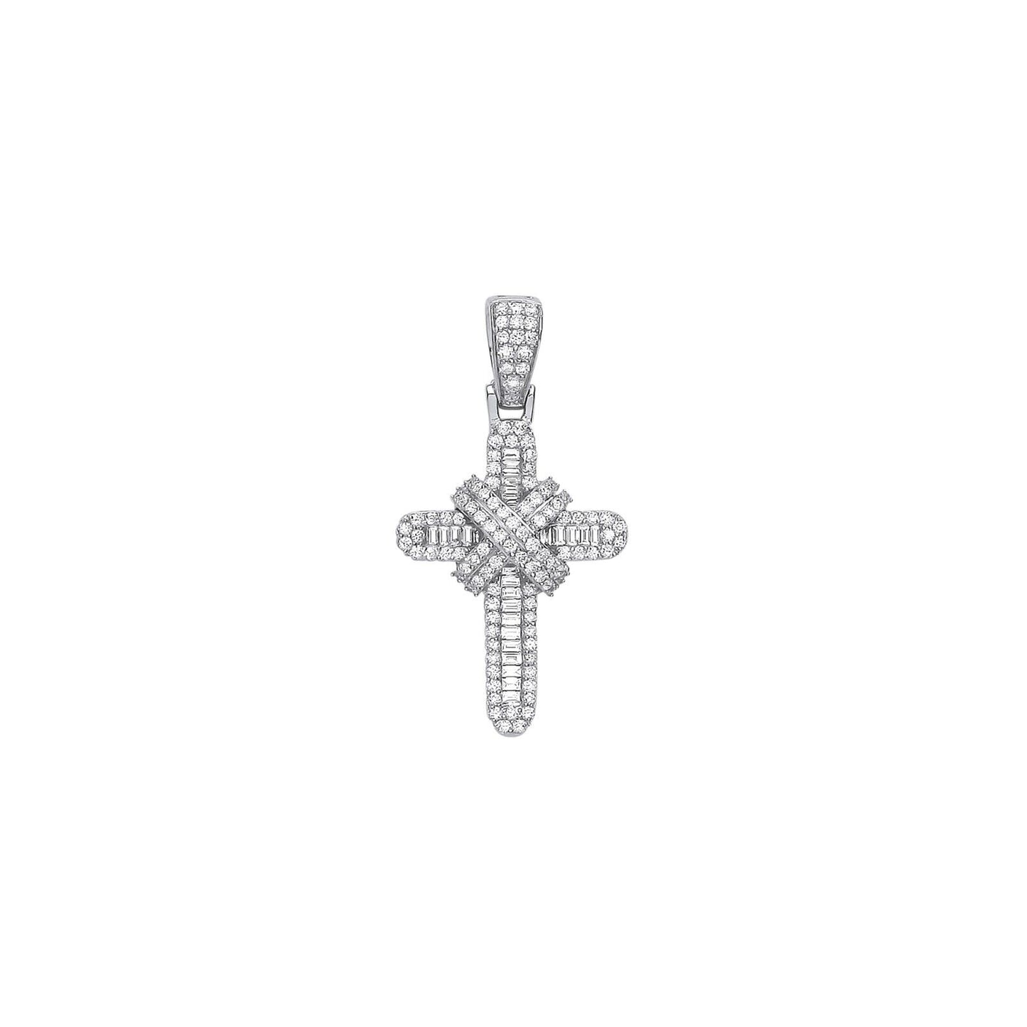 9ct White Gold 0.44ct Diamond Cross Pendant Hallmark Baguette and Brilliant Cut