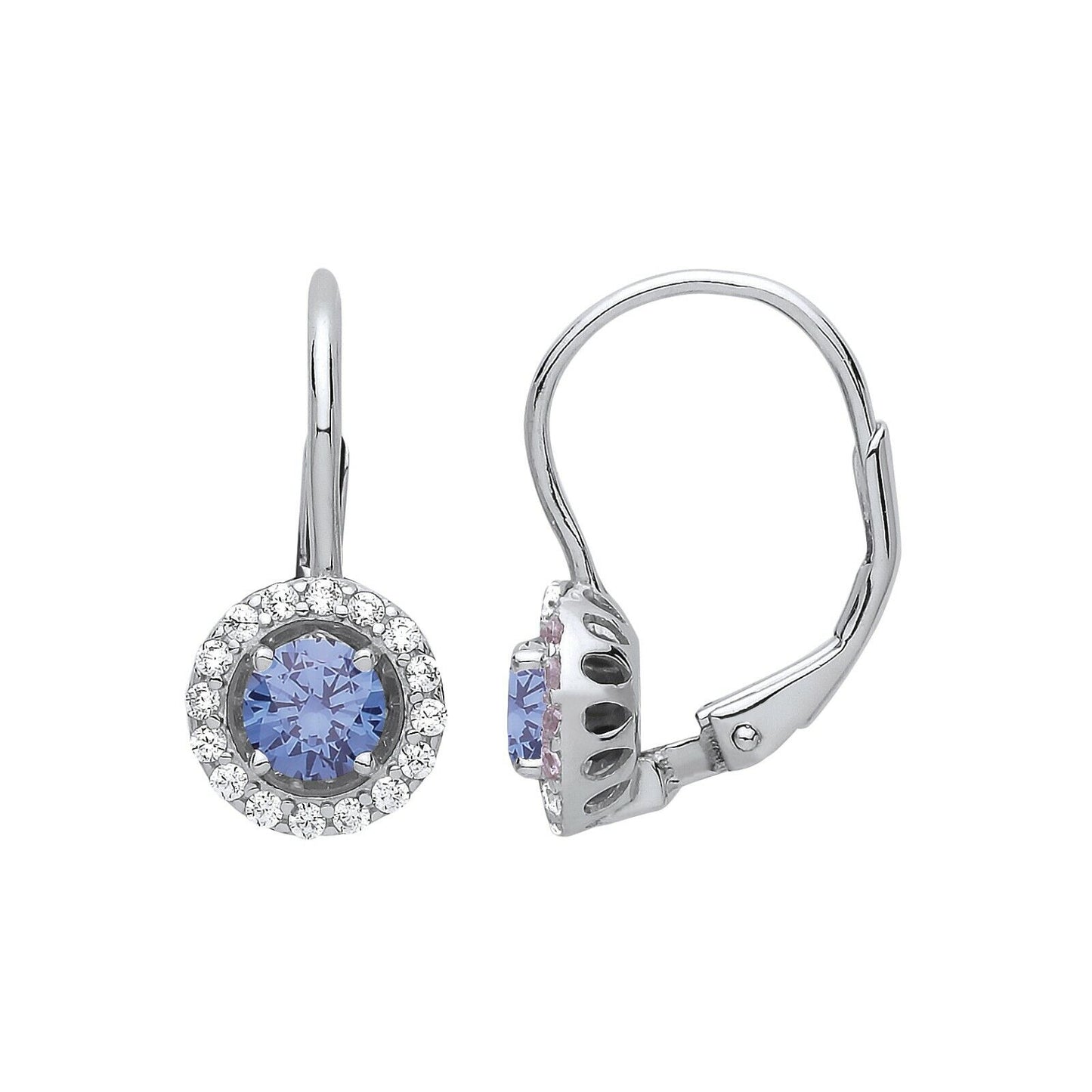 Blue Topaz Hoop Drop Earrings Solid Sterling Silver Rhodium Plated 925 Hallmark