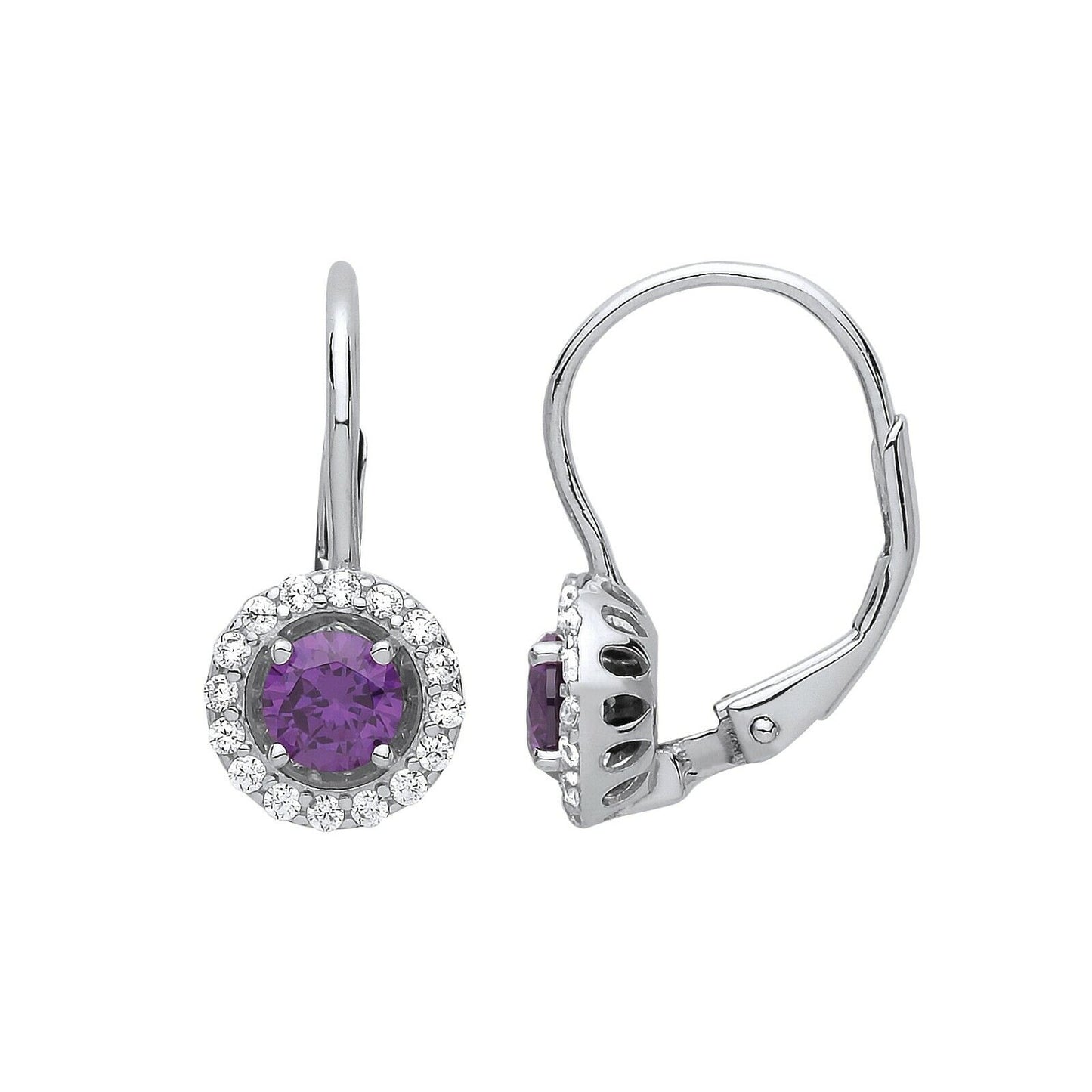Amethyst Hoop Drop Earrings Solid Sterling Silver Rhodium Plated 925 Hallmark
