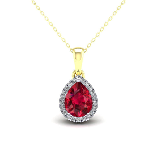 Ruby Pear Cluster Pendant Solid 9ct Yellow Gold 18" Chain Hallmarked