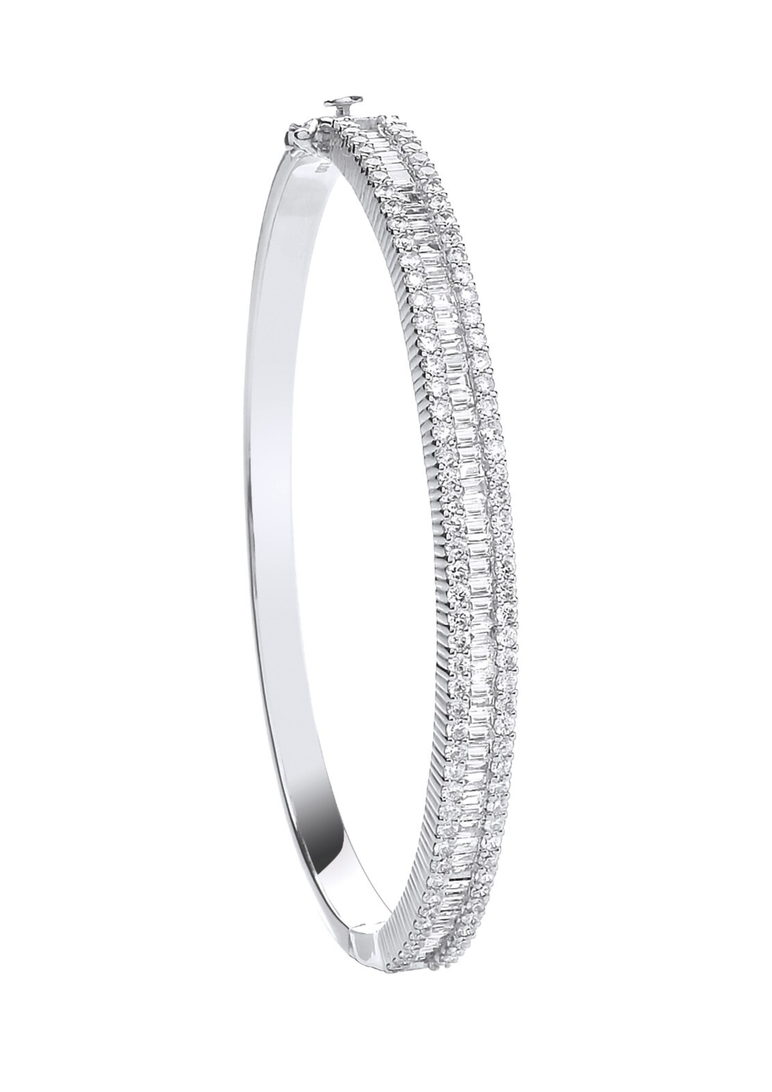 18ct White Gold 3.00ct Baguette & Brilliant Cut Diamond Bangle Made in London