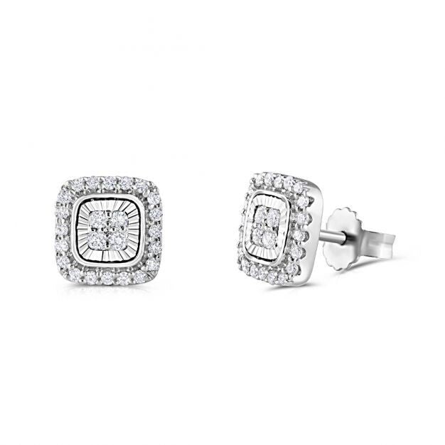 9ct Diamond Milled Bezel 0.33ctw Diamond Earrings Hallmarked - 8.4mm