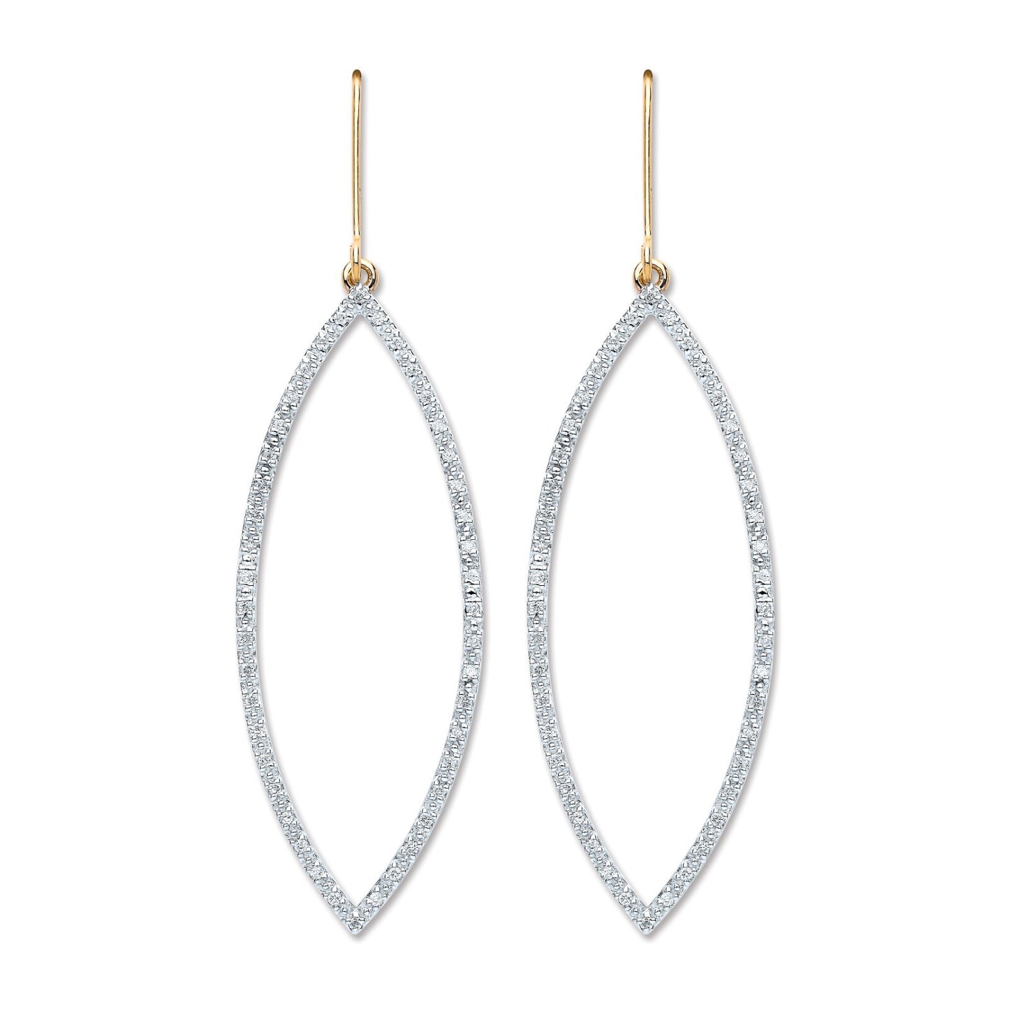 9ct Yellow Gold Drop 0.30ct Diamond Marquise Earrings 58mm Drop Hallmarked