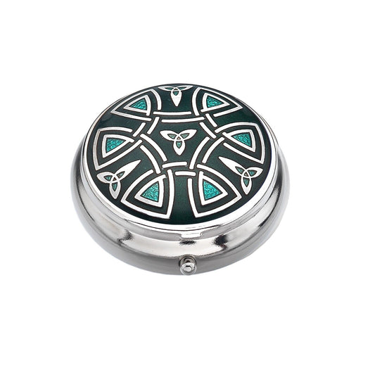 Pillbox Silver Plated Celtic Trinity Design Green Brand New and Boxed