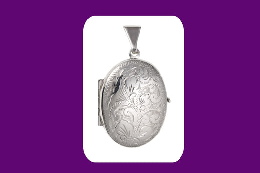 Engraved Family Locket 4 Photo Solid Sterling Silver 925 Hallmark 26 x 20mm