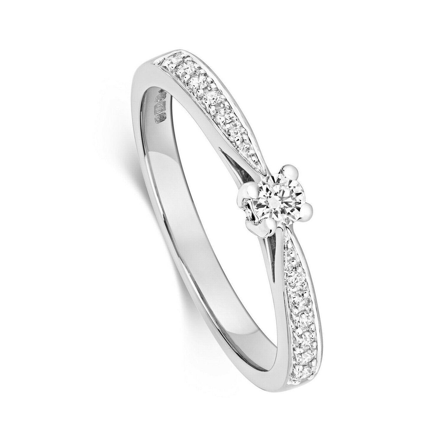 Real Diamond Solitaire Ring 0.20ctw 9ct White Gold Engagement Size J - Q