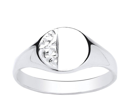 Silver Cushion Signet Ring Ladies Engraved Detail 925 Hallmark