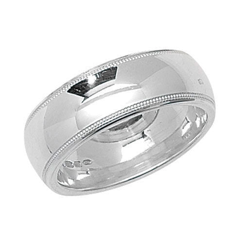 Millgrain Wedding Ring Solid Sterling Silver 8mm Wide Band Size O - Z