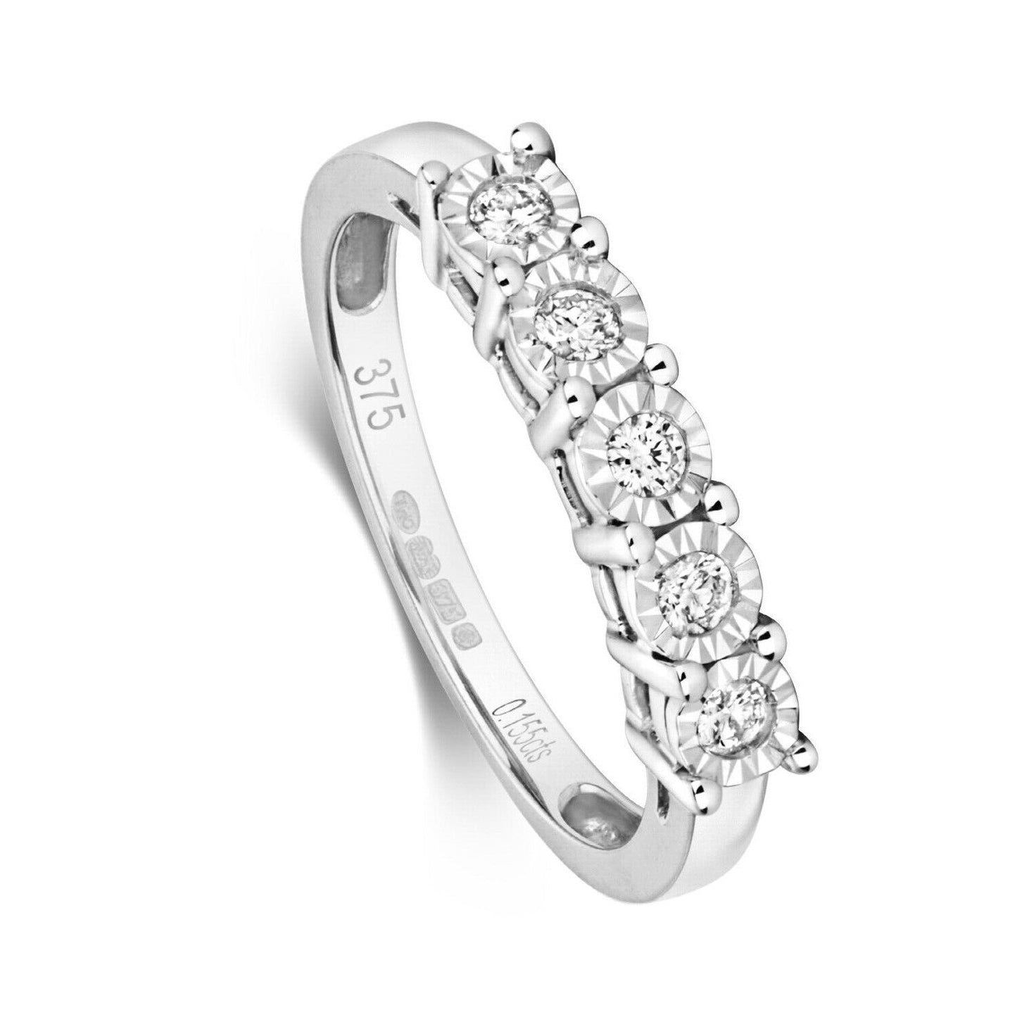 Real Diamond Eternity Ring Solid White Gold Five Stone Anniversary Band